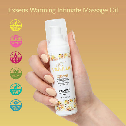 Exsens Hot Vanilla Warming Massage Oil - All Natural, Paraben-Free, 1.7 fl oz