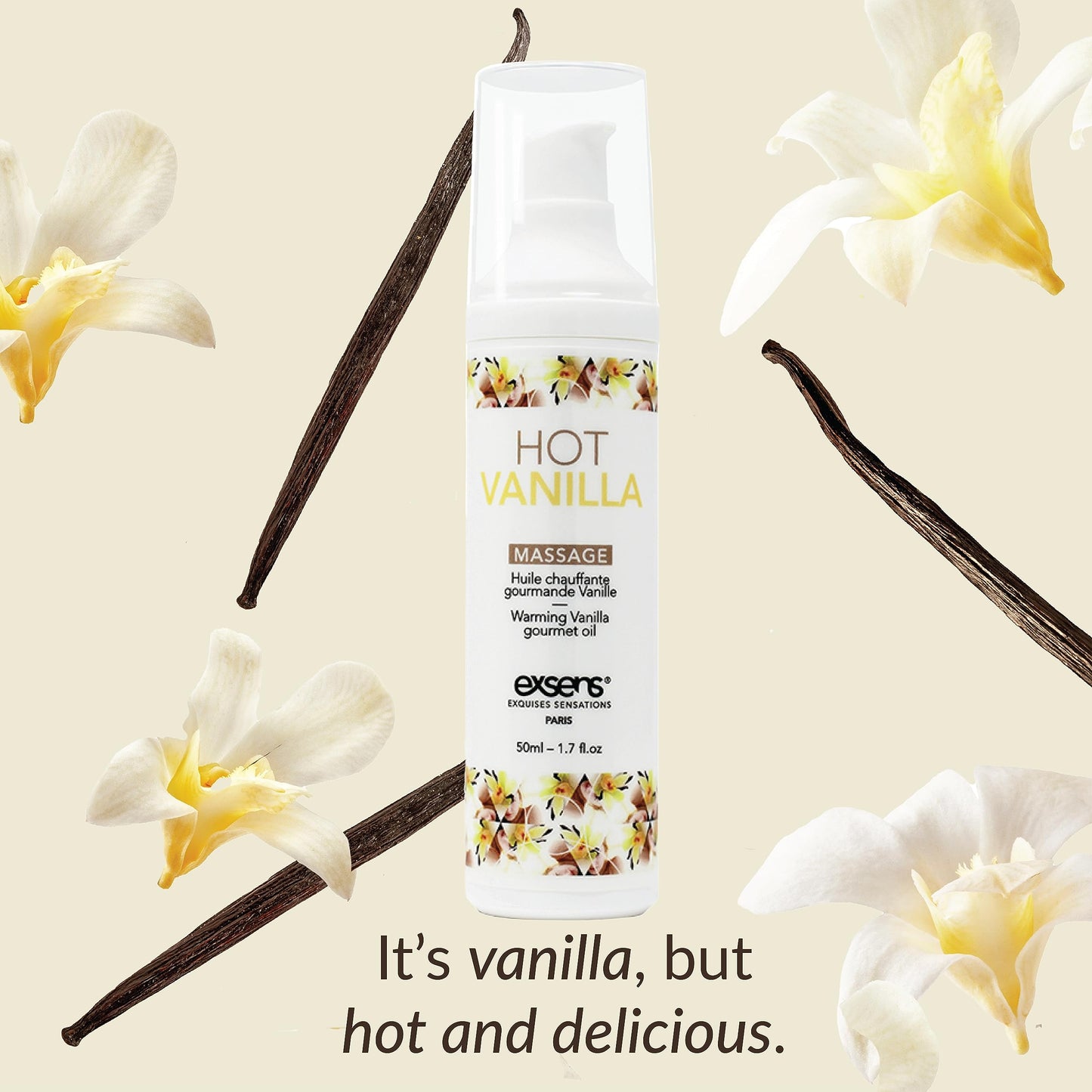 Exsens Hot Vanilla Warming Massage Oil - All Natural, Paraben-Free, 1.7 fl oz