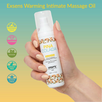 Exsens Pina Colada Warming Massage Oil – Edible, All-Natural, 1.7 oz