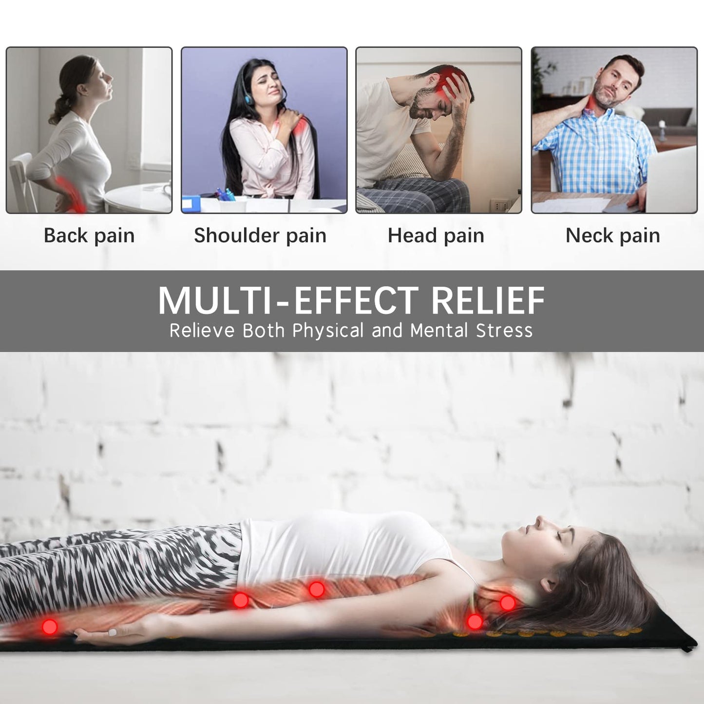 Extra Long Yoga Acupressure Mat Set – Large Magnetic Mat & Pillow (Gold)