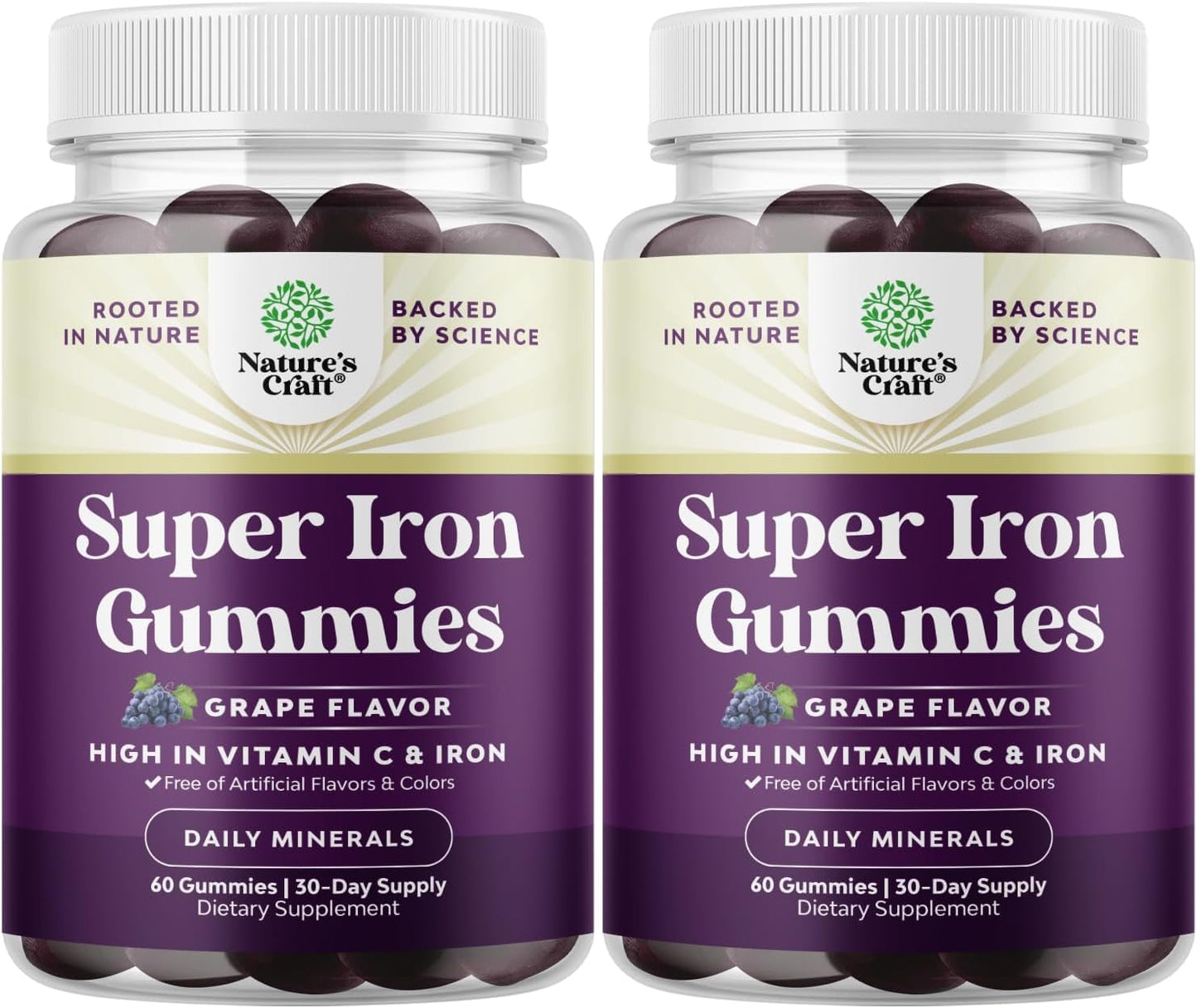 Extra Strength Iron Gummies 45mg per Serving - Vegan Iron Supplement for Adults (60 Servings)