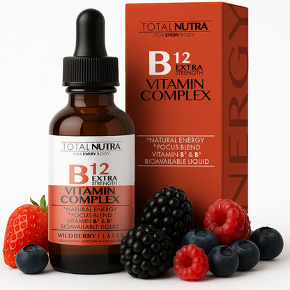 Extra Strength Liquid B12 Drops - Vegan, Non-GMO | B12/B6/B3 for Energy