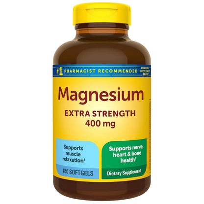 Extra Strength Magnesium 400mg | 6-Month Supply | Bone, Nerve & Muscle Support | Gluten Free | 180 Softgels