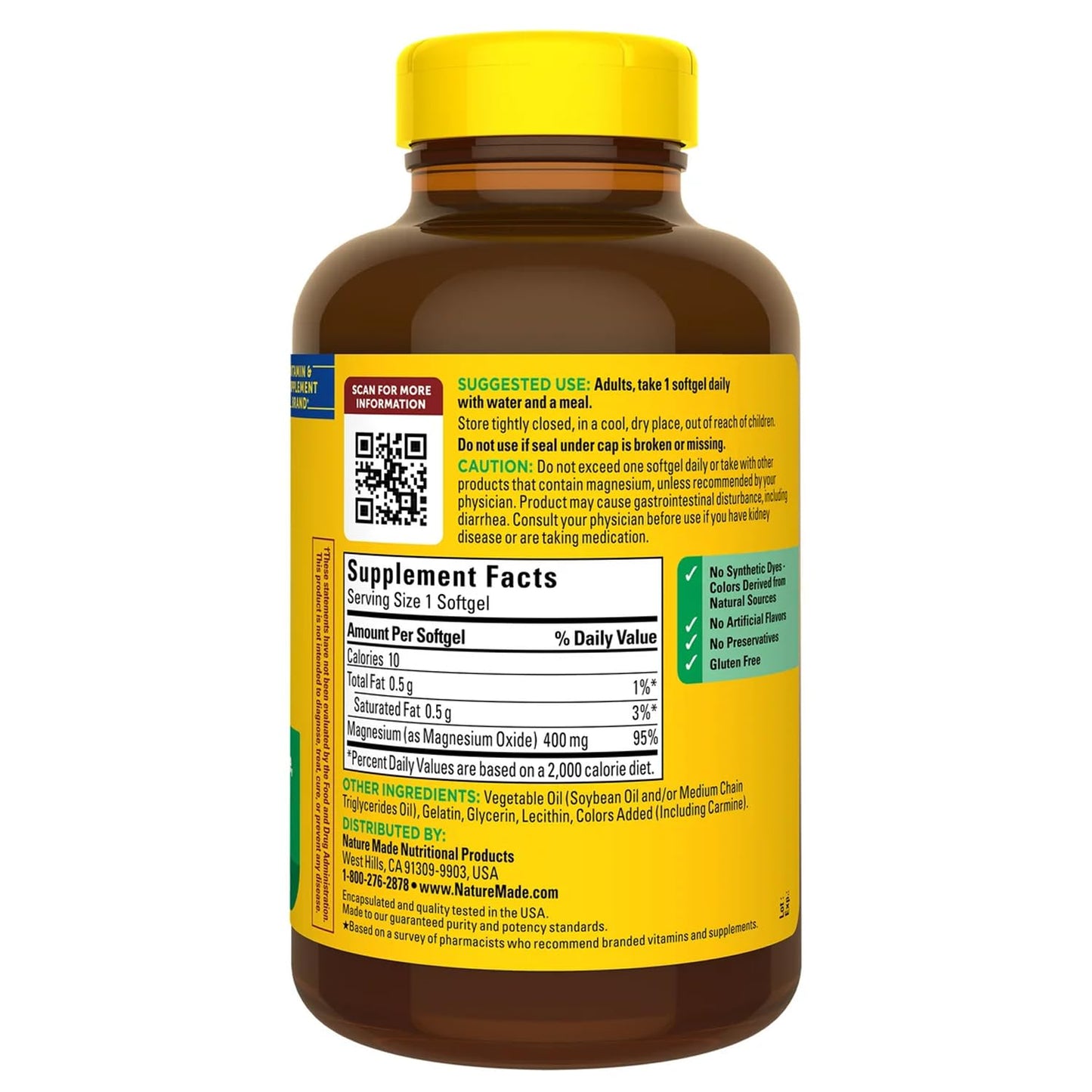 Extra Strength Magnesium 400mg | 6-Month Supply | Bone, Nerve & Muscle Support | Gluten Free | 180 Softgels