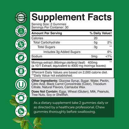Extra Strength Moringa Gummies for Women – 10:1 Extract | Vegan Non-GMO