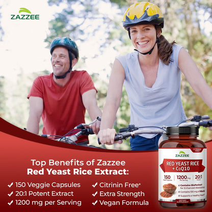 Red Yeast Rice 1200mg with CoQ10 & Bioperine – 75 Servings (Non-GMO, Vegan)