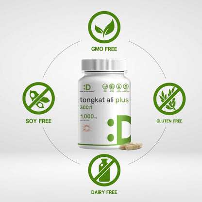 Tongkat Ali Extract 300:1 with Horny Goat Weed 1,100mg – Indonesian Longjack Eurycoma Longifolia Root – Extra Strength Herbal Supplement for Energy