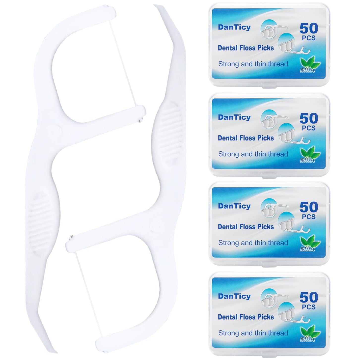 Extra Strong Dental Floss Picks | 50 Count x 4 Pack | Easy Grip Flosser for Adults | Fresh Mint