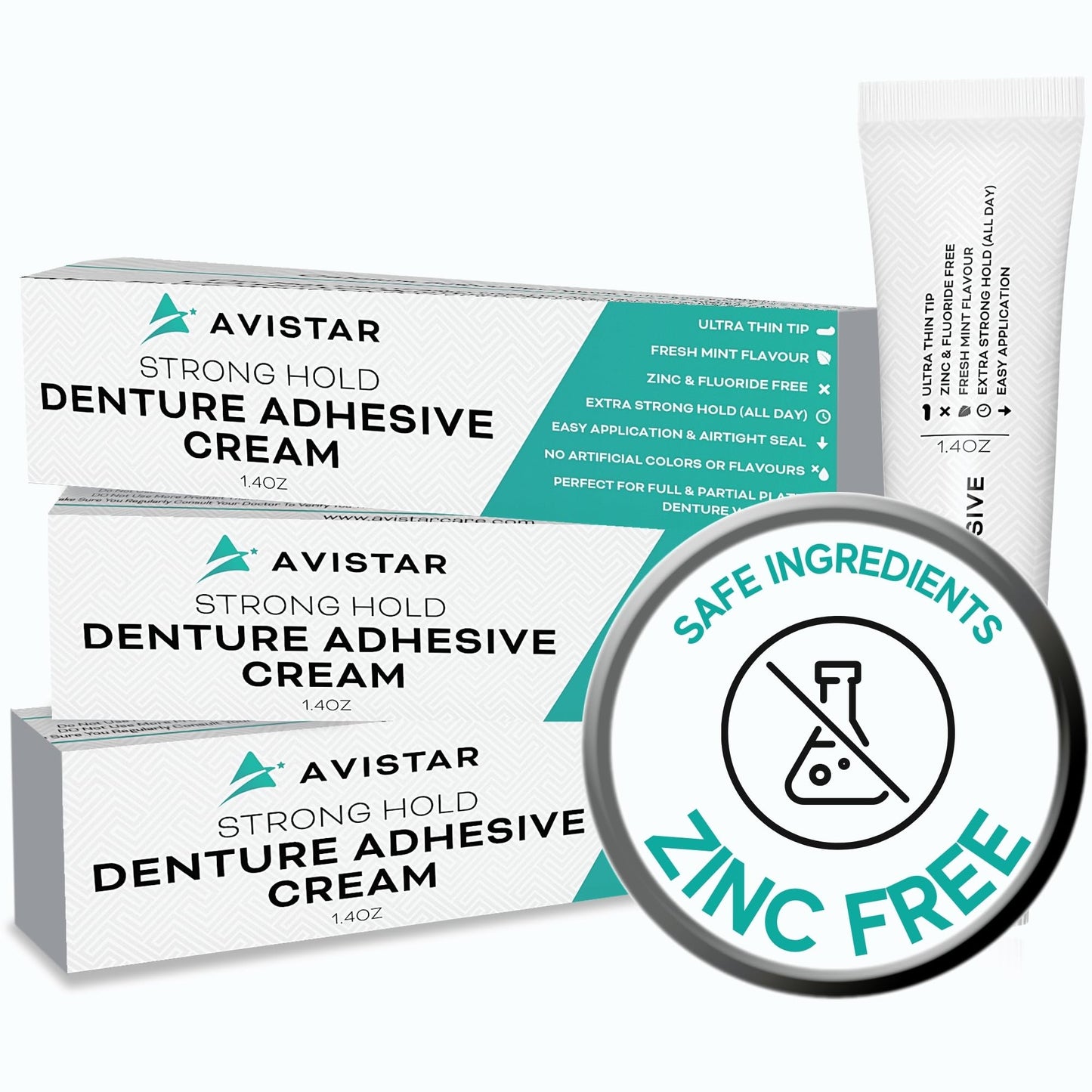 Extra Strong Denture Adhesive Cream – 12 Hour Hold, Mint, Zinc & Fluoride Free
