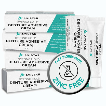 Extra Strong Denture Adhesive Cream - 12-Hour Mint Hold | 5 Pack 7 oz