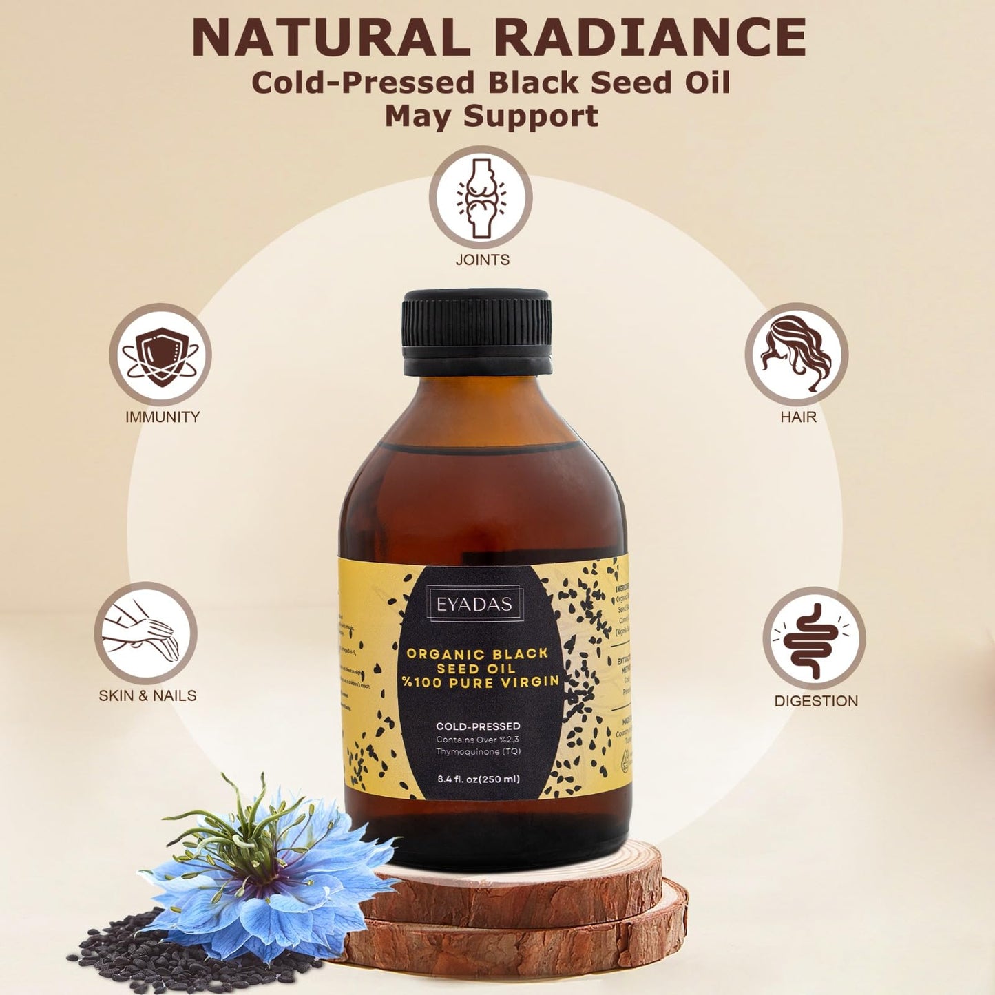 EYADAS Organic Black Seed Oil 8.4oz - 3X Thymoquinone, Turkish Nigella Sativa