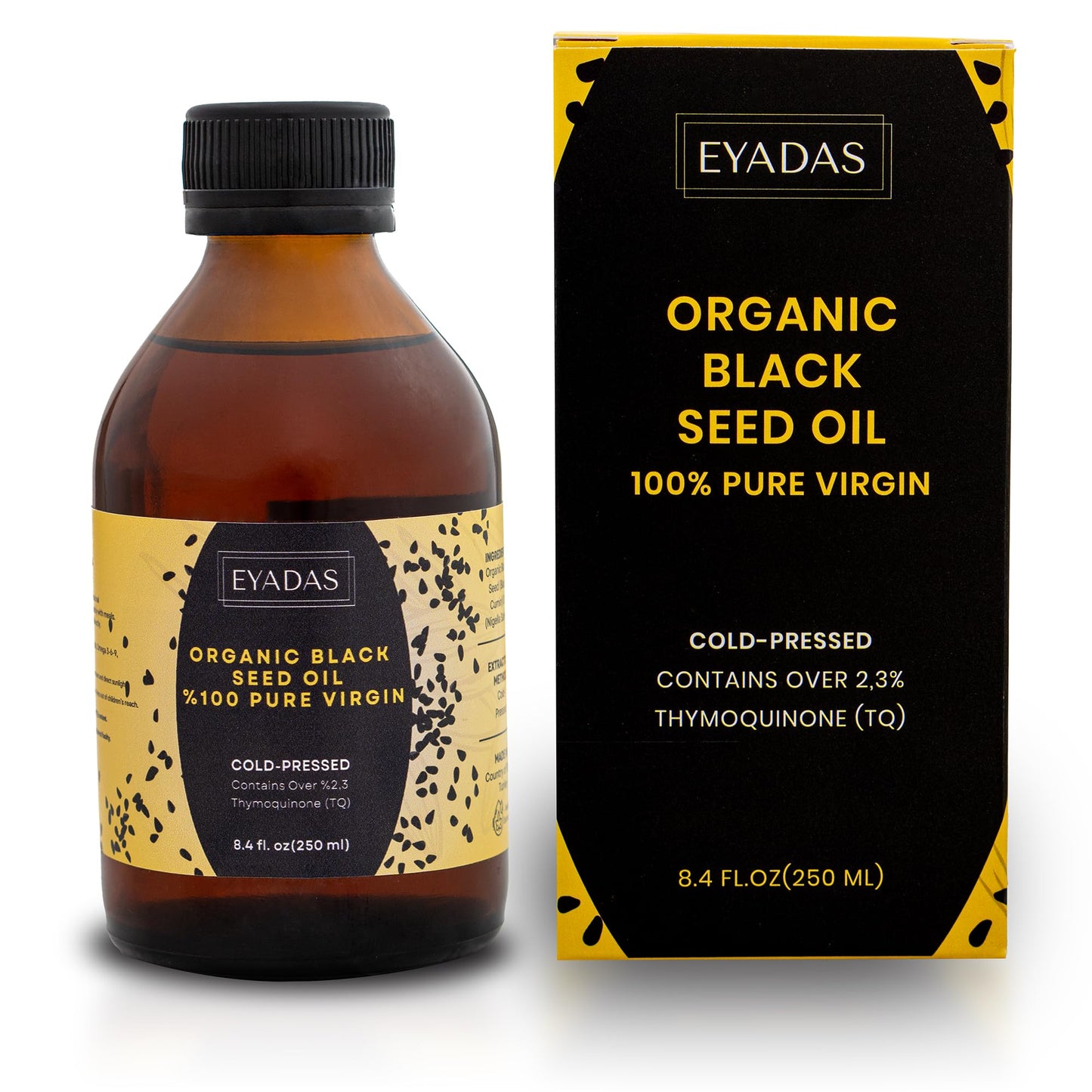 EYADAS Organic Black Seed Oil 8.4oz - 3X Thymoquinone, Turkish Nigella Sativa