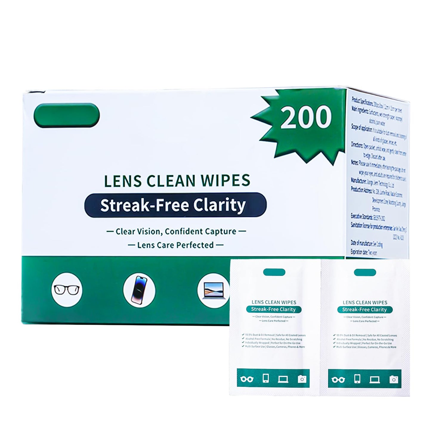 Eye Glasses Cleaner Wipes – Lens Wipes for Glasses & Sunglasses – 200PCS, Individually Wrapped