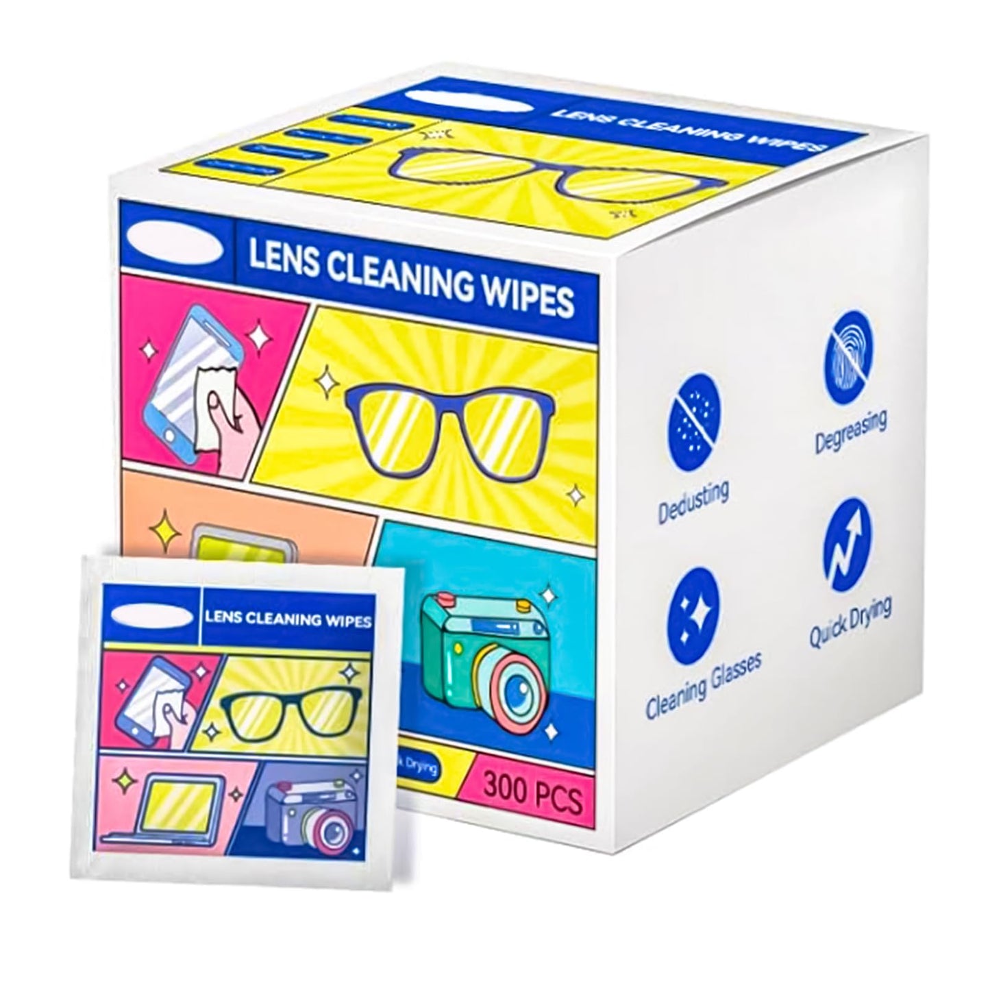 Eye Glasses Cleaner Wipes - Lens Wipes for Glasses & Screens (300 PCS) - Individually Wrapped