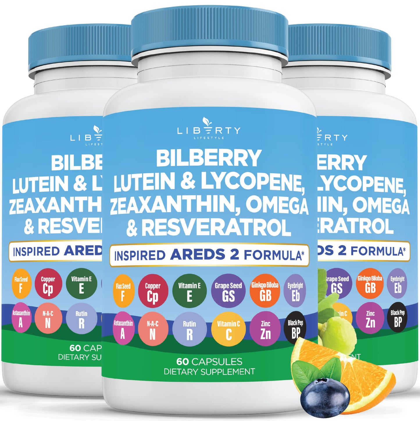 Eye Health Vitamins with Bilberry, Lutein & Zeaxanthin - AREDS2, 180 Caps