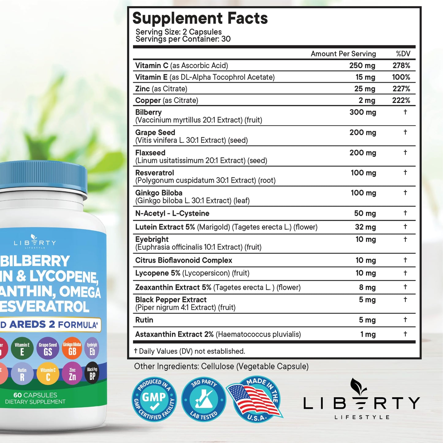 Eye Health Vitamins with Bilberry, Lutein & Zeaxanthin - AREDS2, 180 Caps