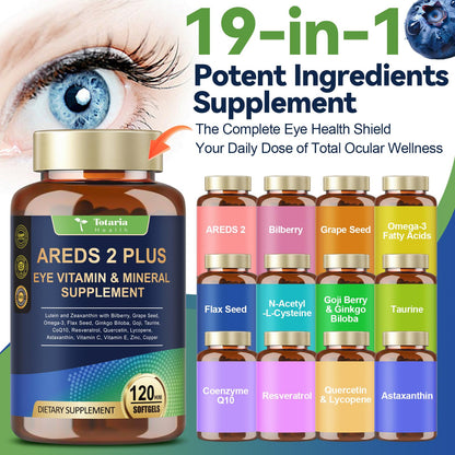 AREDS 2 Eye Vitamins for Macular Health & Dry Eye — Lutein, Zeaxanthin, Omega-3, 120 Softgels