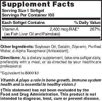Nature's Blend Vitamin A 8000 IU - 100 Softgels | Eye Health & Immune Support