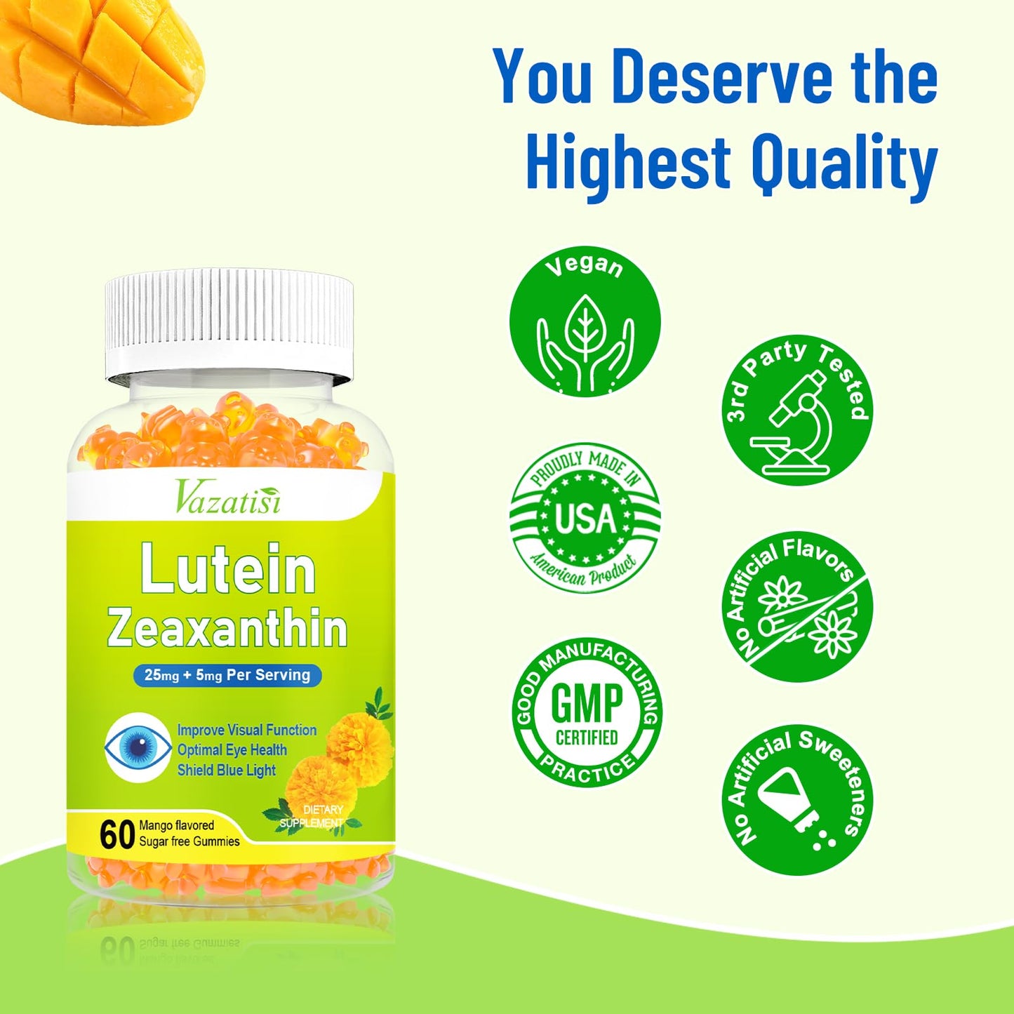 Eye Vitamins Lutein & Zeaxanthin Gummies – Sugar-Free Mango, 120 Count