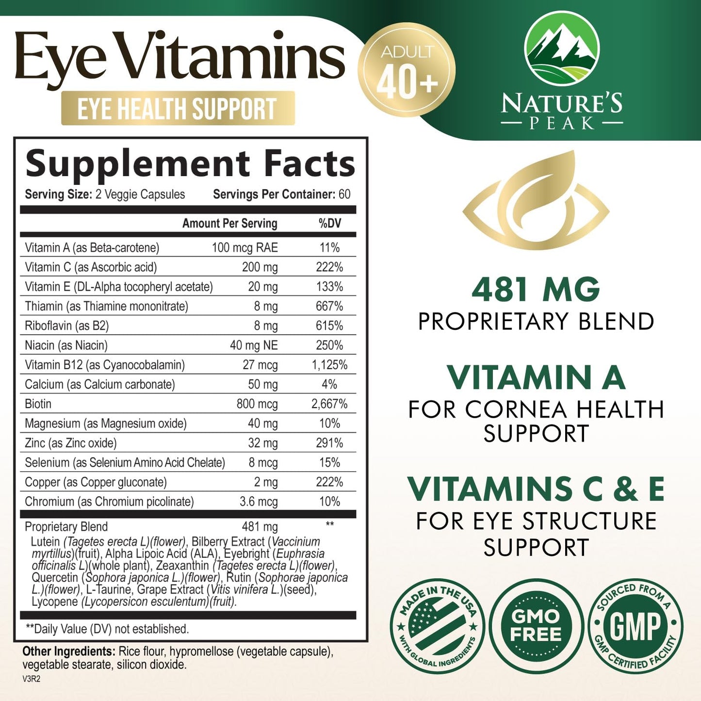 Eye Vitamins & Mineral Supplement – Lutein, Zeaxanthin, Zinc (120 Capsules)