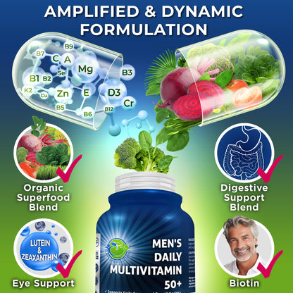 Men's Daily Multivitamin 50+ - Vegan Methylated Multivitamin for Men 50+