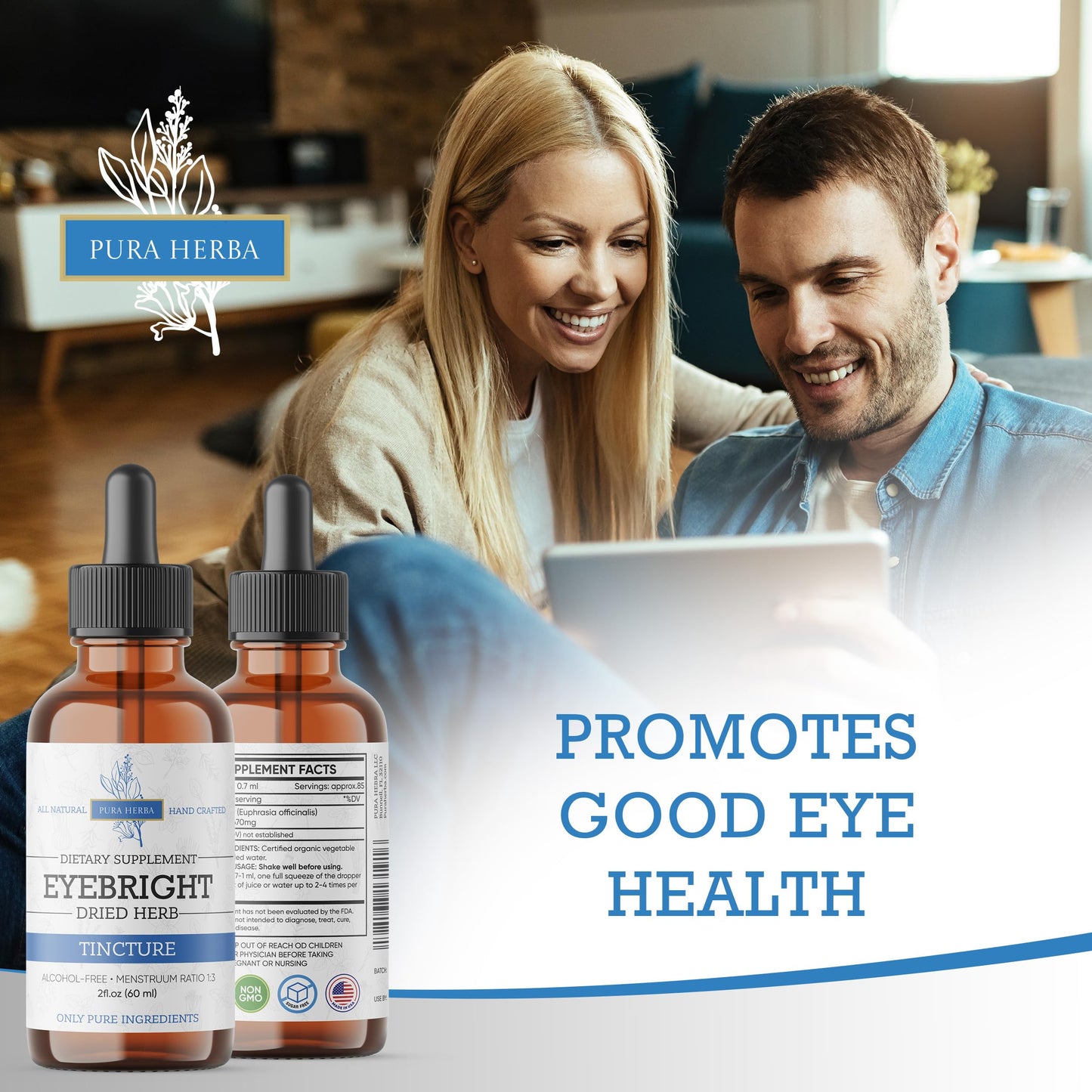 Pura Herba Eyebright Herb 2 Fl Oz Extract | Eyebright Drops Tincture - Alcohol Free, Vegan