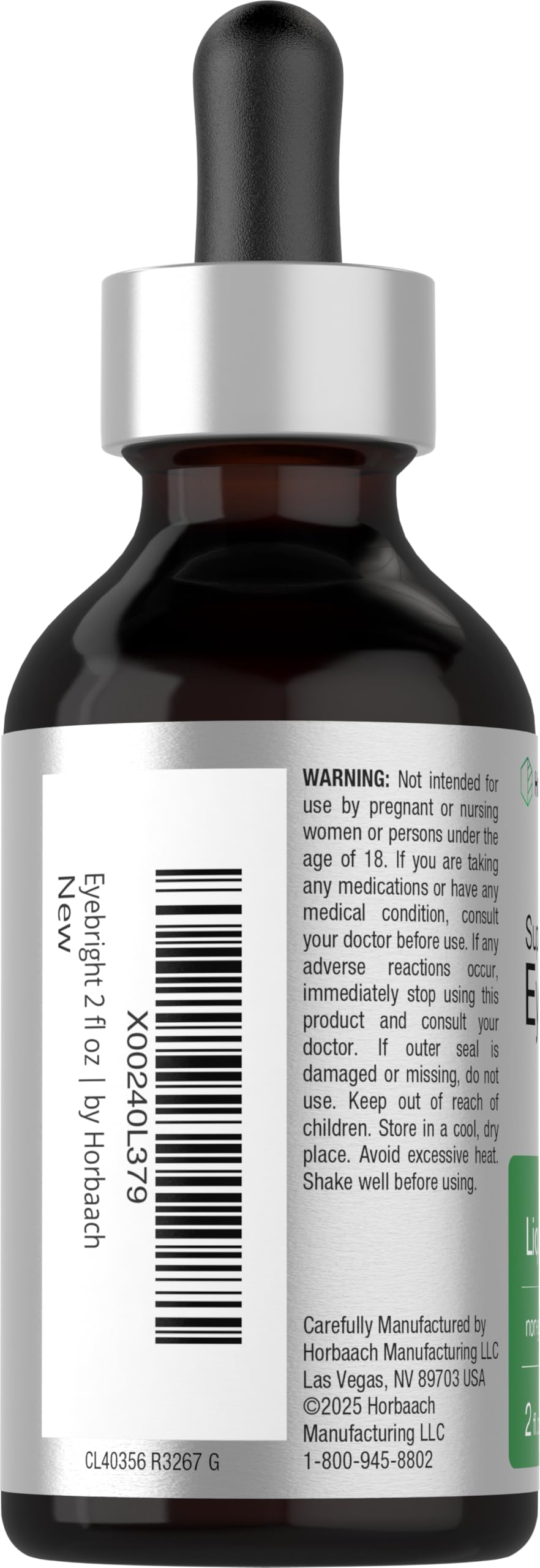 Horbäach Eyebright Herb Supplement | 2 fl oz Alcohol Free Liquid Extract Tincture | Vegetarian, Non-GMO, Gluten Free