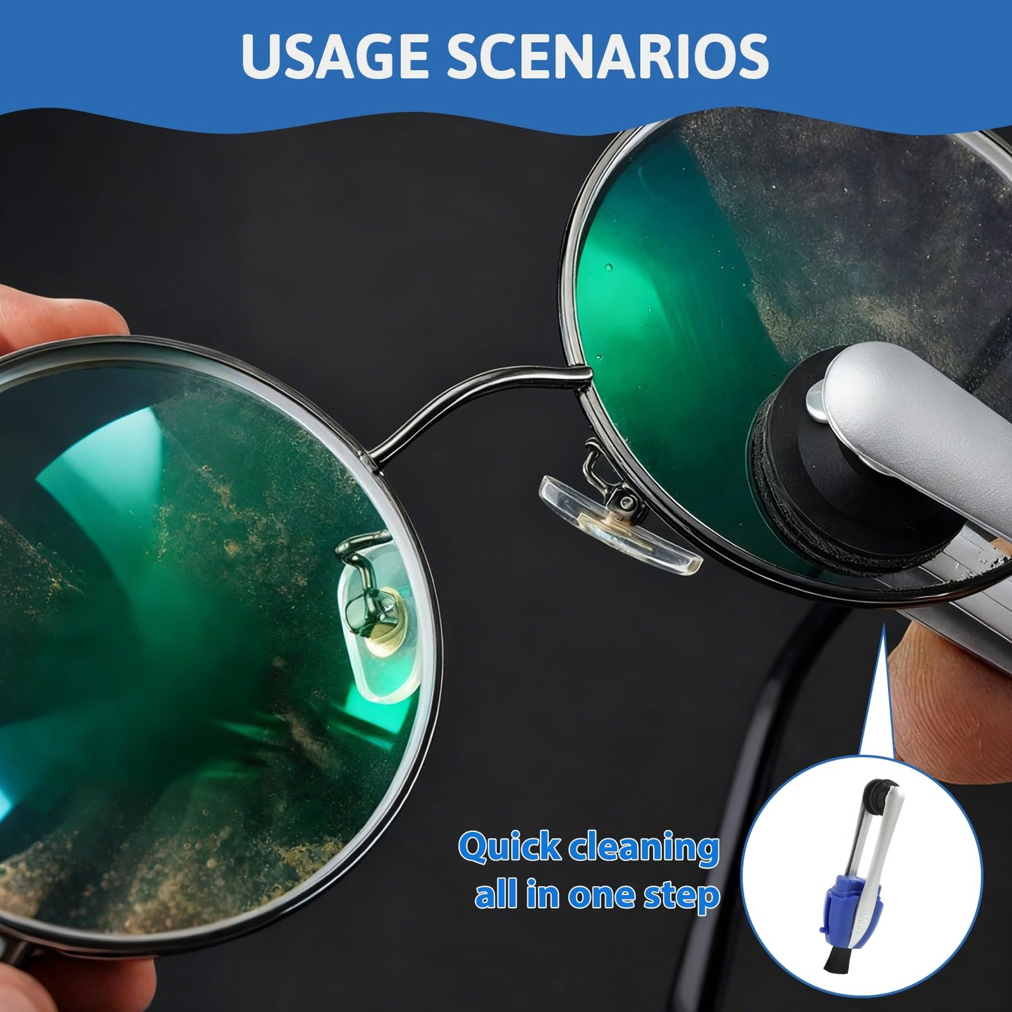 3-Pcs Portable Microfiber Eyeglass Cleaner – Compact Lens Cleaner with Carbon Microfiber Technology (Black, Blue & Gold)