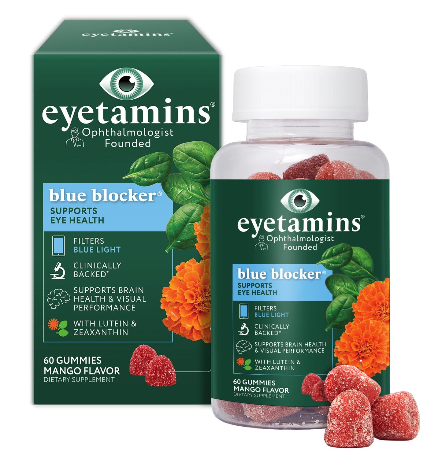 eyetamins Blue Blocker® Eye Health - 60 Lutein Gummies - Ophthalmologist-Developed - Support Vision, Filter Blue Light & Help Eye Strain - Promotes Sleep, Focus Eyesight – Vegan & Non-GMO Formula