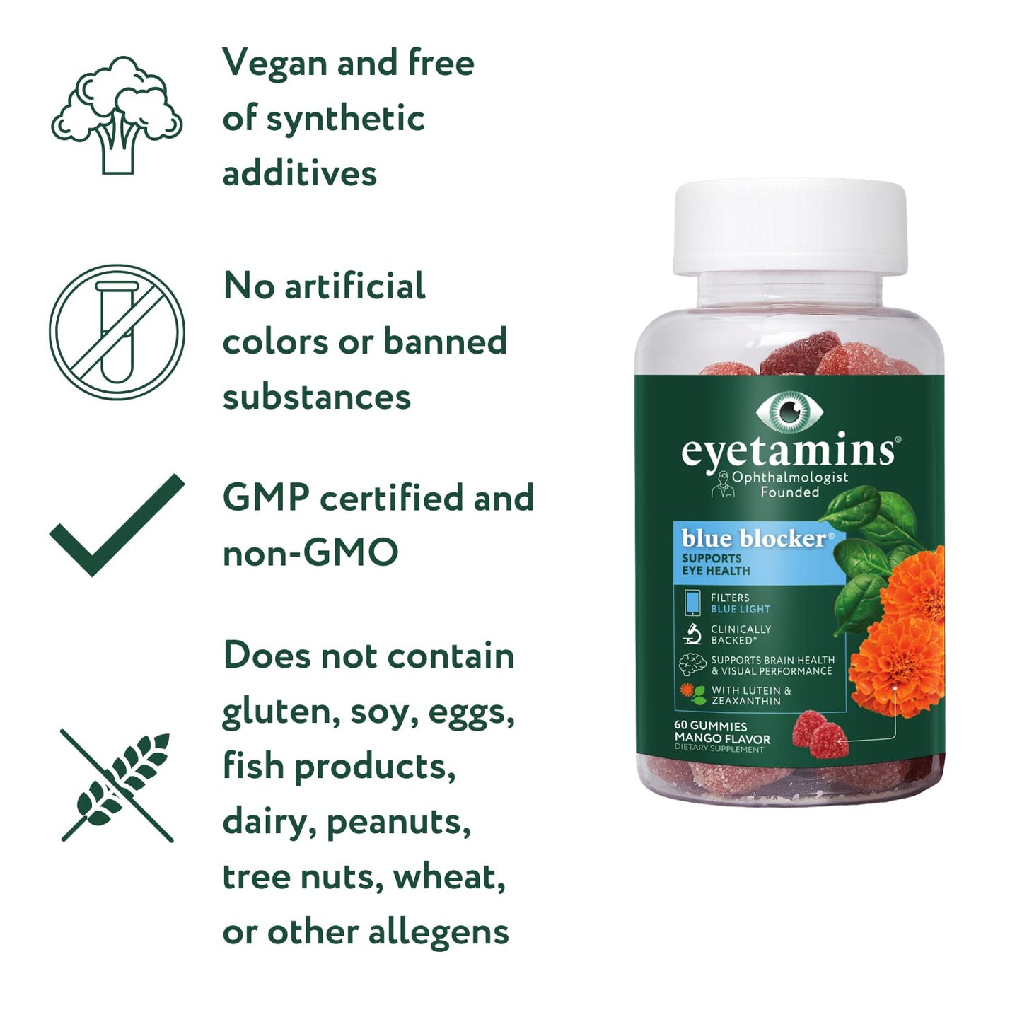 eyetamins Blue Blocker® Eye Health - 60 Lutein Gummies - Ophthalmologist-Developed - Support Vision, Filter Blue Light & Help Eye Strain - Promotes Sleep, Focus Eyesight – Vegan & Non-GMO Formula