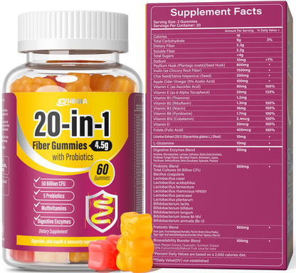 EYHBQIA Fiber Gummies for Women – 9-in-1 Prebiotic Fiber, Probiotics & Vitamins | Sugar-Free Keto Digestive Support