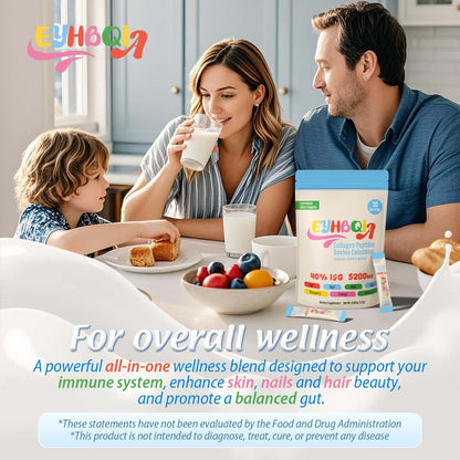 EYHBQIA Collagen & Colostrum Powder with Hyaluronic Acid | Grass-Fed Bovine Colostrum Supplement, 30 Servings
