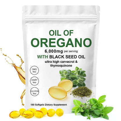 Eyowea Oil of Oregano with Black Seed Oil - 2 in 1, 6000mg Capsules, Non-GMO & Gluten Free, 180 Count