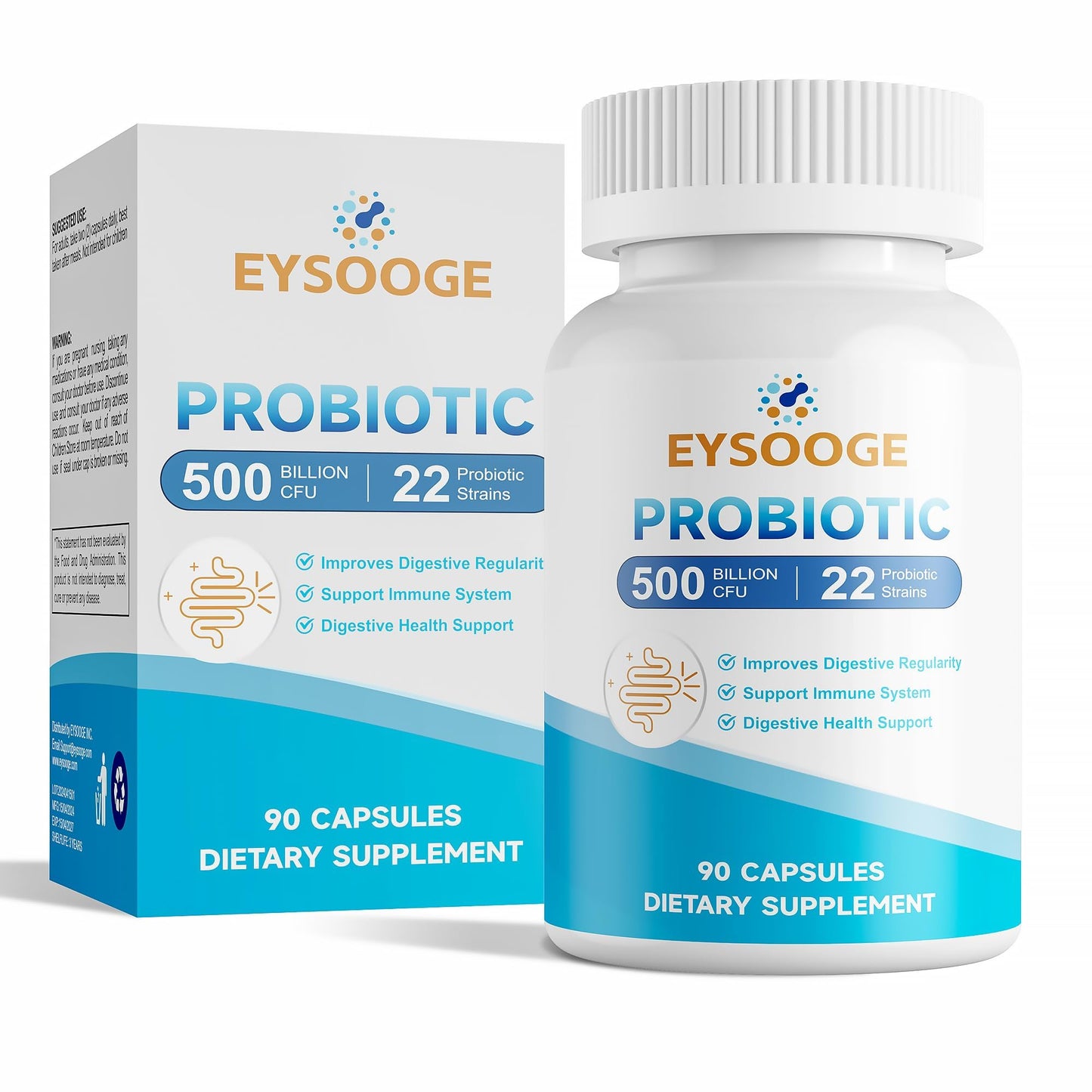 EYSOOGE Probiotics for Women and Men - 500B CFU, 22 Strains, 90 Capsules