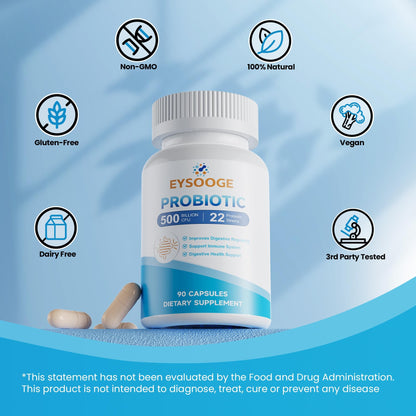 EYSOOGE Probiotics for Women and Men - 500B CFU, 22 Strains, 90 Capsules
