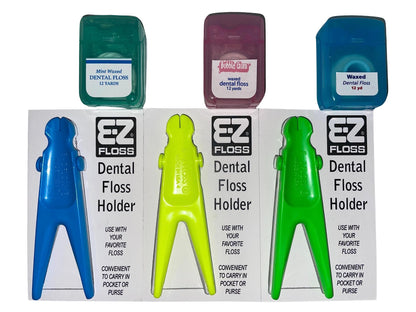 E-Z Floss Dental Floss Holder - Blue, Yellow, Green | Pack of 3 | Made in USA