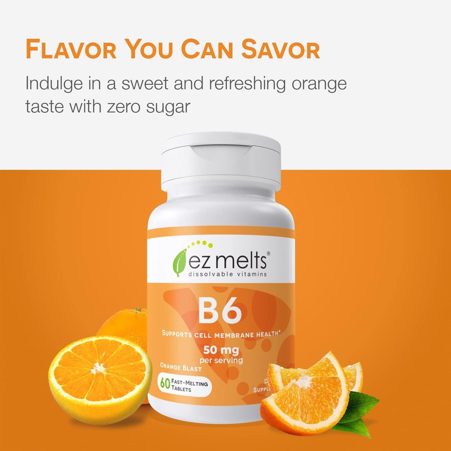 EZ Melts Vitamin B6 50 mg – Sugar-Free, Dissolvable Tablets | 1-Month Supply (1 Pack)