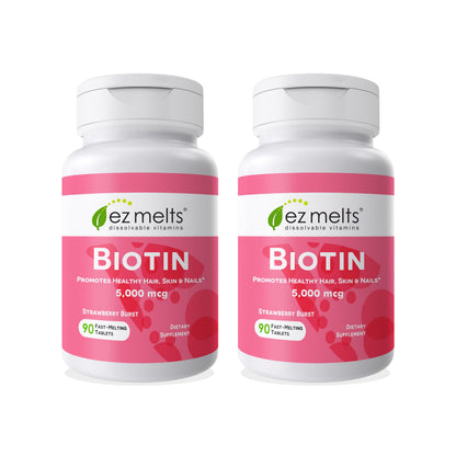 EZ Melts Biotin 5,000 mcg – Dissolvable, Sugar-Free | Hair, Skin & Nails | 3-Month Supply | 2 Pack