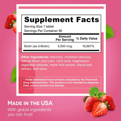 EZ Melts Biotin 5,000 mcg – Dissolvable, Sugar-Free | Hair, Skin & Nails | 3-Month Supply | 2 Pack
