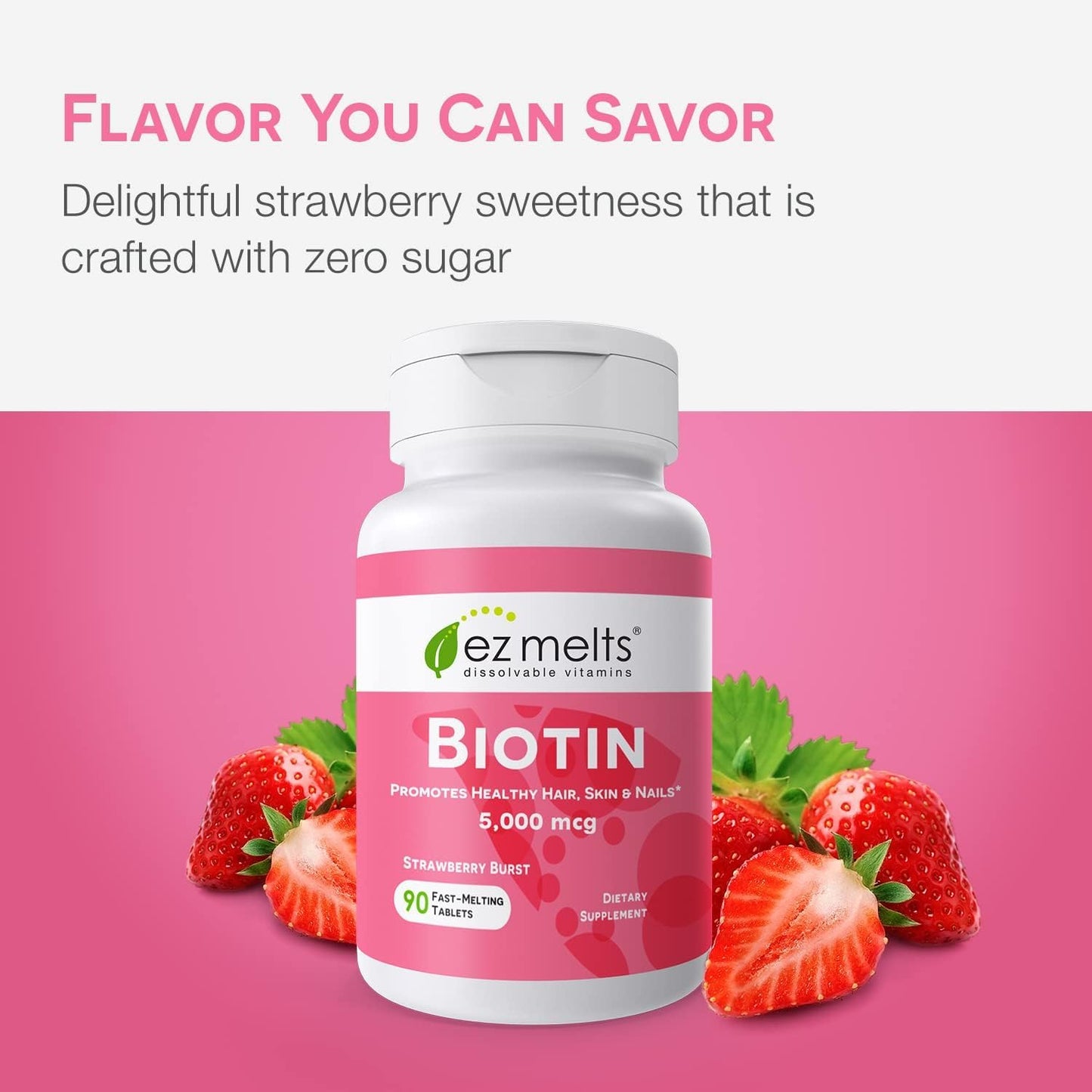 EZ Melts Biotin 5,000 mcg – Dissolvable, Sugar-Free | Hair, Skin & Nails | 3-Month Supply | 2 Pack