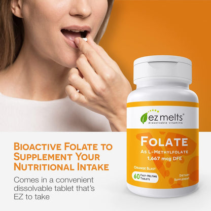 EZ Melts Dissolvable Folate 1,667 mcg | L-Methylfolate, Sugar-Free, 2-Month Supply
