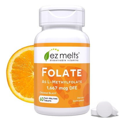 EZ Melts Dissolvable Folate 1,667 mcg | L-Methylfolate, Sugar-Free, 2-Month Supply
