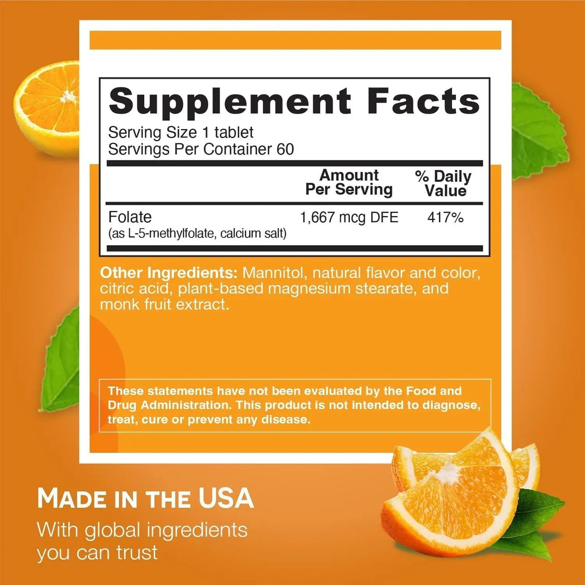 EZ Melts Folate 1,667 mcg DFE – Dissolvable, Methylated Folate for Heart Health & Fetal Development – Non-GMO, Vegan, Dairy-Free – Orange Blast (120 Servings) BritishVita | Premium UK Vitamins & Wellness Supplements