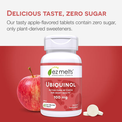 EZ Melts Ubiquinol 100mg – Dissolvable CoQ10 for Heart Health | Sugar-Free, 2-Month Supply, 1 Pack