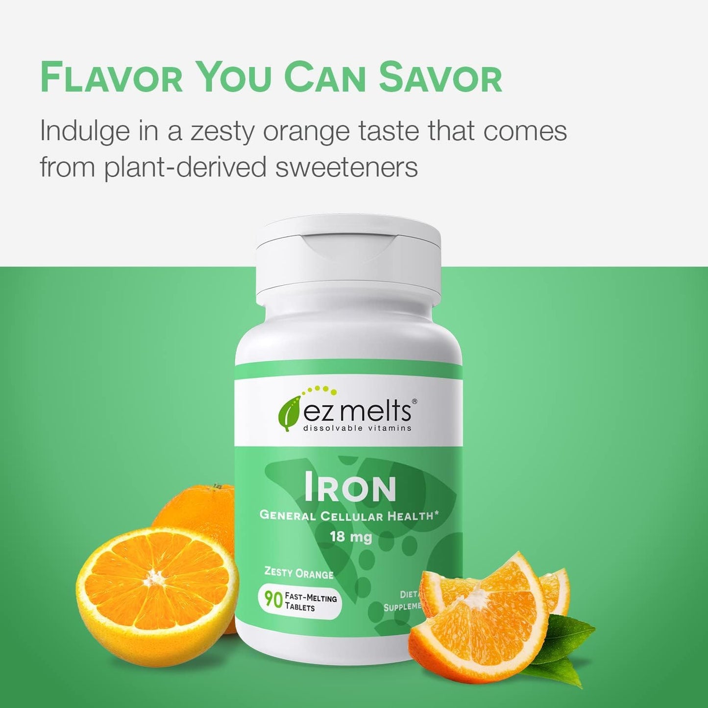 EZ Melts Iron - Dissolvable Iron Supplement for Daily Energy | Vitamin C | Non-GMO & Vegan | Zesty Orange