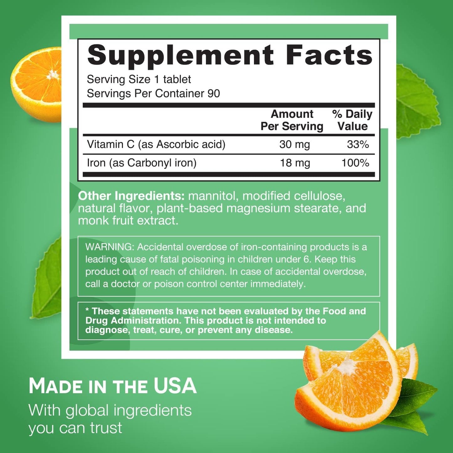 EZ Melts Iron - Dissolvable Iron Supplement for Daily Energy | Vitamin C | Non-GMO & Vegan | Zesty Orange