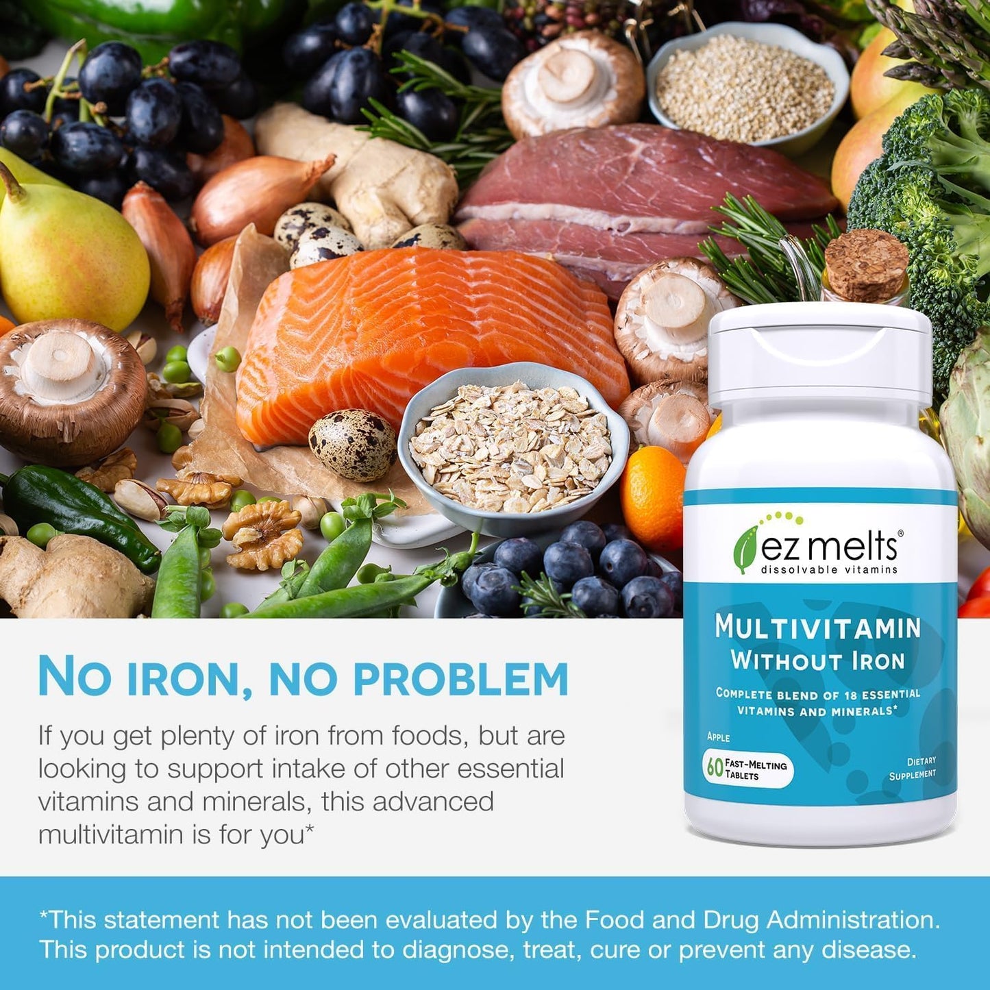 EZ Melts Dissolvable Multivitamin Without Iron – 18 Vitamins & Sugar-Free