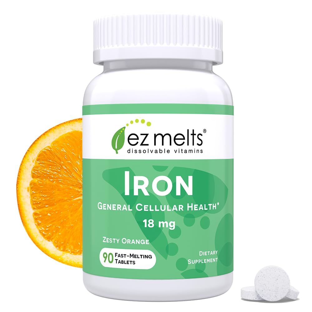 EZ Melts Iron - Dissolvable Iron Supplement for Daily Energy | Vitamin C | Non-GMO & Vegan | Zesty Orange