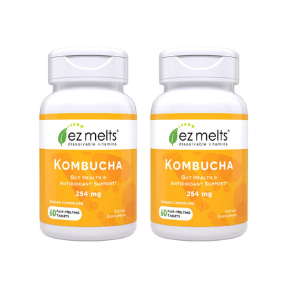 EZ Melts Sugar-Free Kombucha Tablets with SCOBY & ACV – Ginger Lemonade, 2-Pack (2-Month Supply)