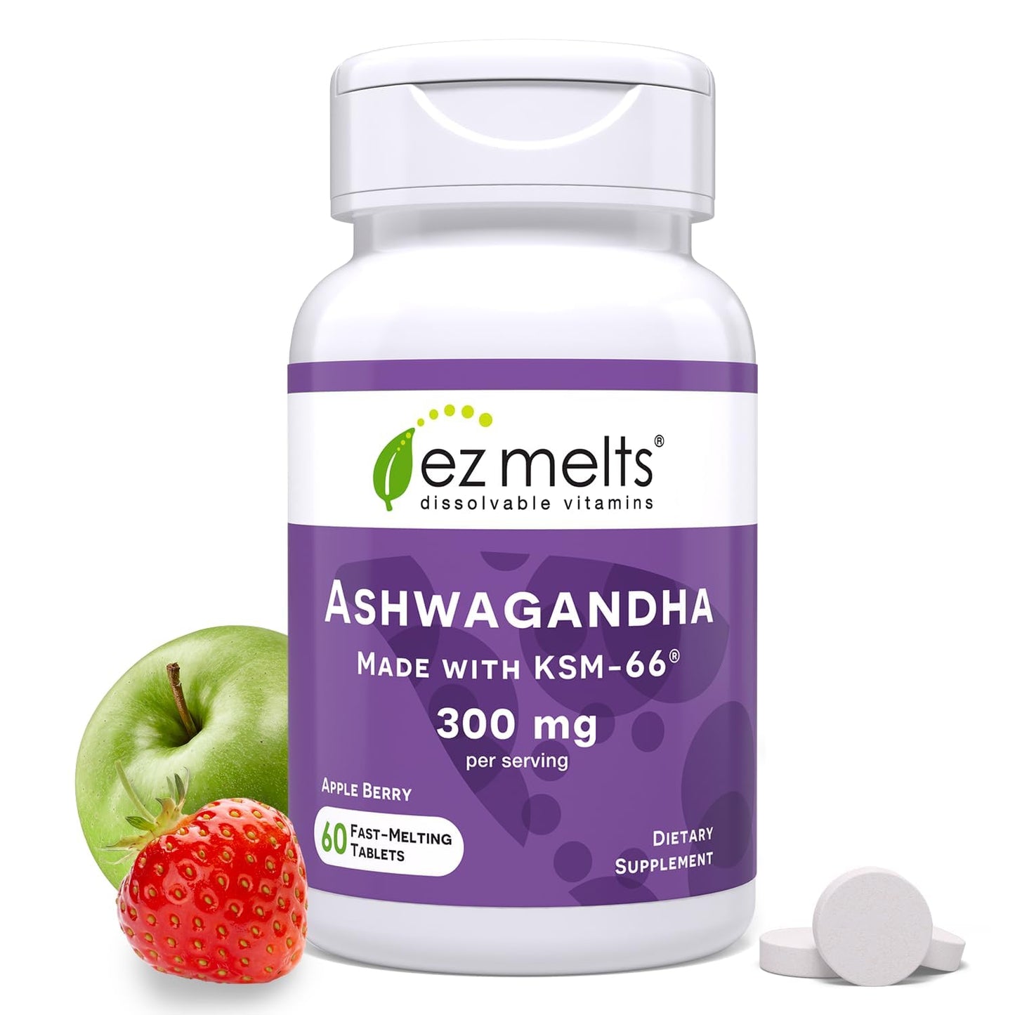 EZ Melts Dissolvable KSM-66 Ashwagandha 300 mg - Sugar-Free | Stress, Sleep & Mood Support